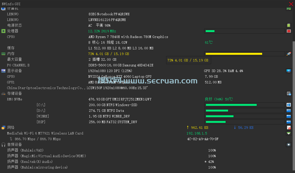 NWinfo v1.4.1.0 绿色便捷版-硬件信息监测工具 NWinfo绿色版 NWinfo免费版 NWinfo硬件监测 第2张